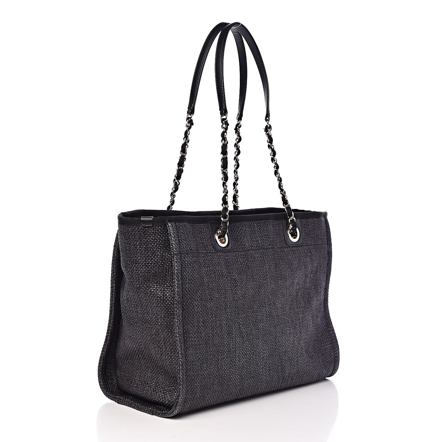 Woven Straw Raffia Small Deauville Tote Black