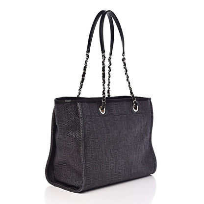 Chanel Woven Straw Raffia Small Deauville Tote Black 3 of 10