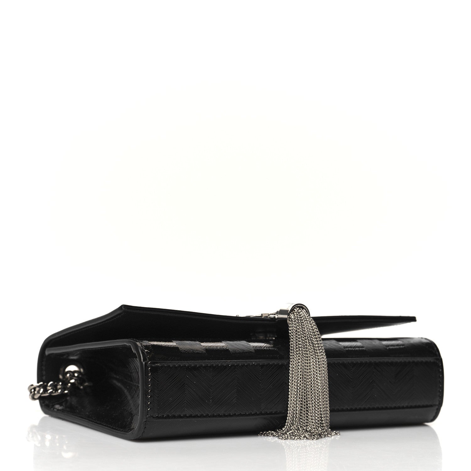 Saint Laurent Patent Textured Striped Small Classic Monogram Kate Tassel Satchel Black 4 of 10