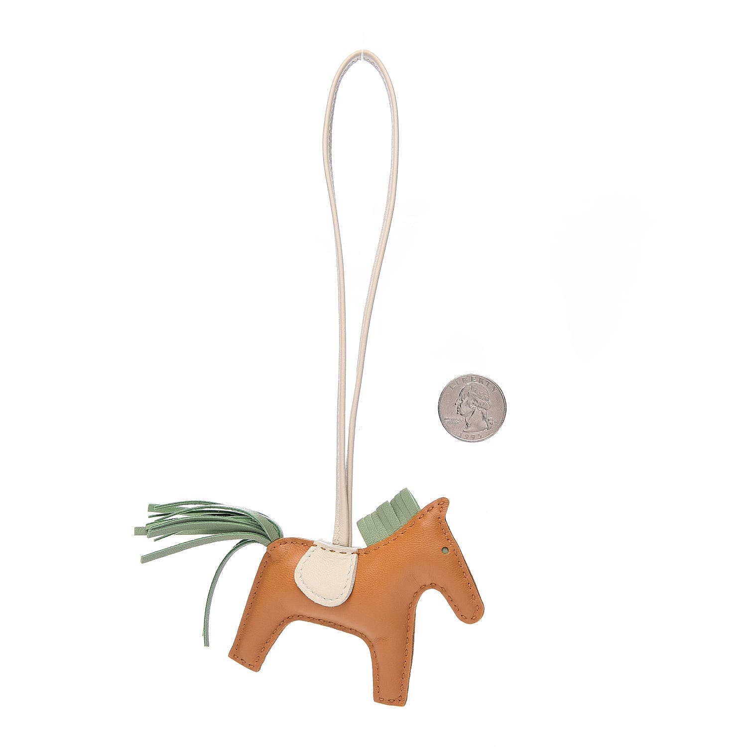 Hermes Milo Lambskin Grigri Rodeo Horse Bag Charm PM Sesame Vert Criquet Craie 2 of 5