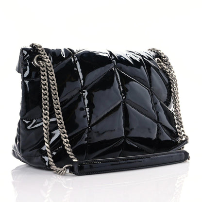 Saint Laurent Patent Lambskin Quilted Medium Loulou Puffer Monogram Chain Satchel Black 2 of 9