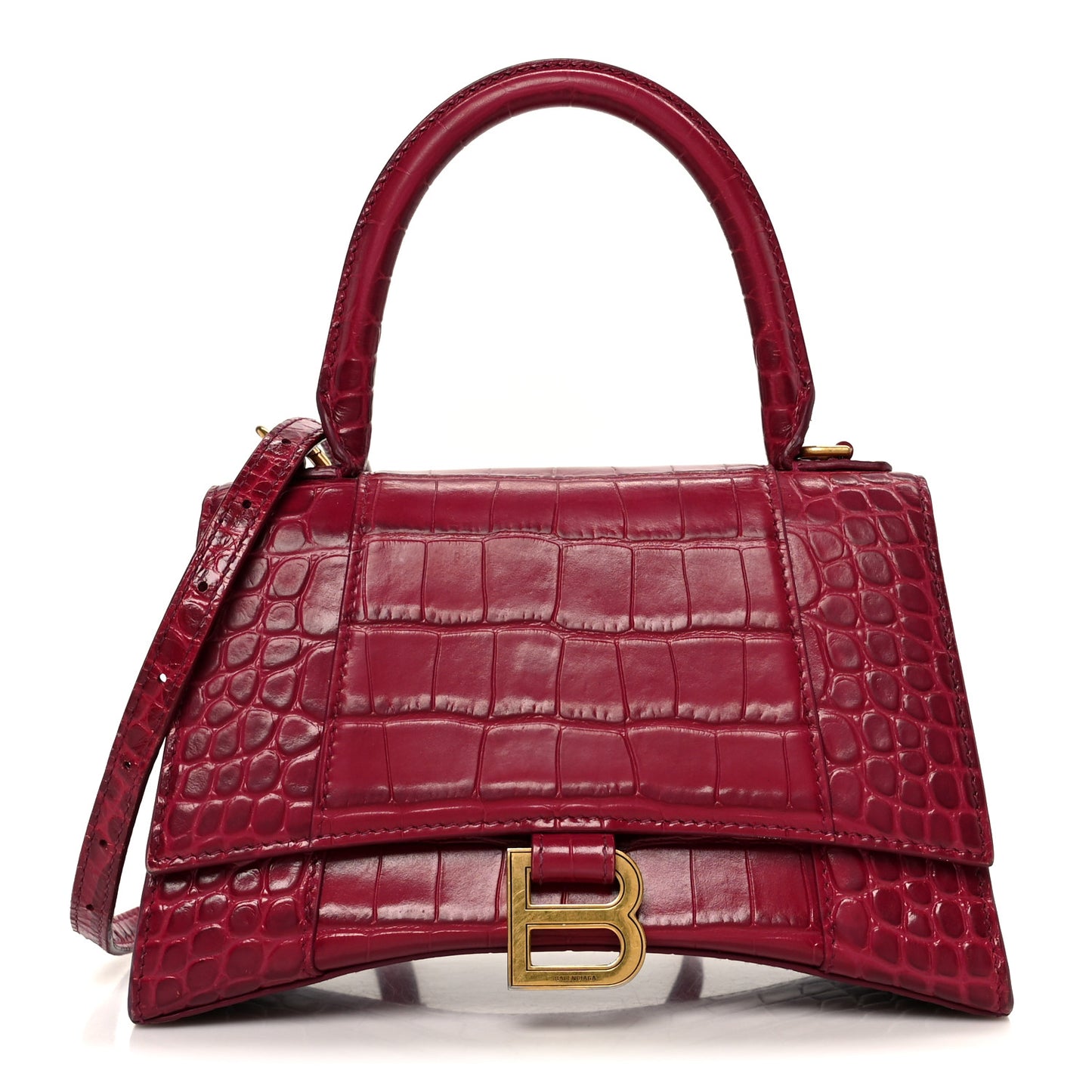 Shiny Calfskin Crocodile Embossed Small Hourglass Top Handle Bag Raspberry