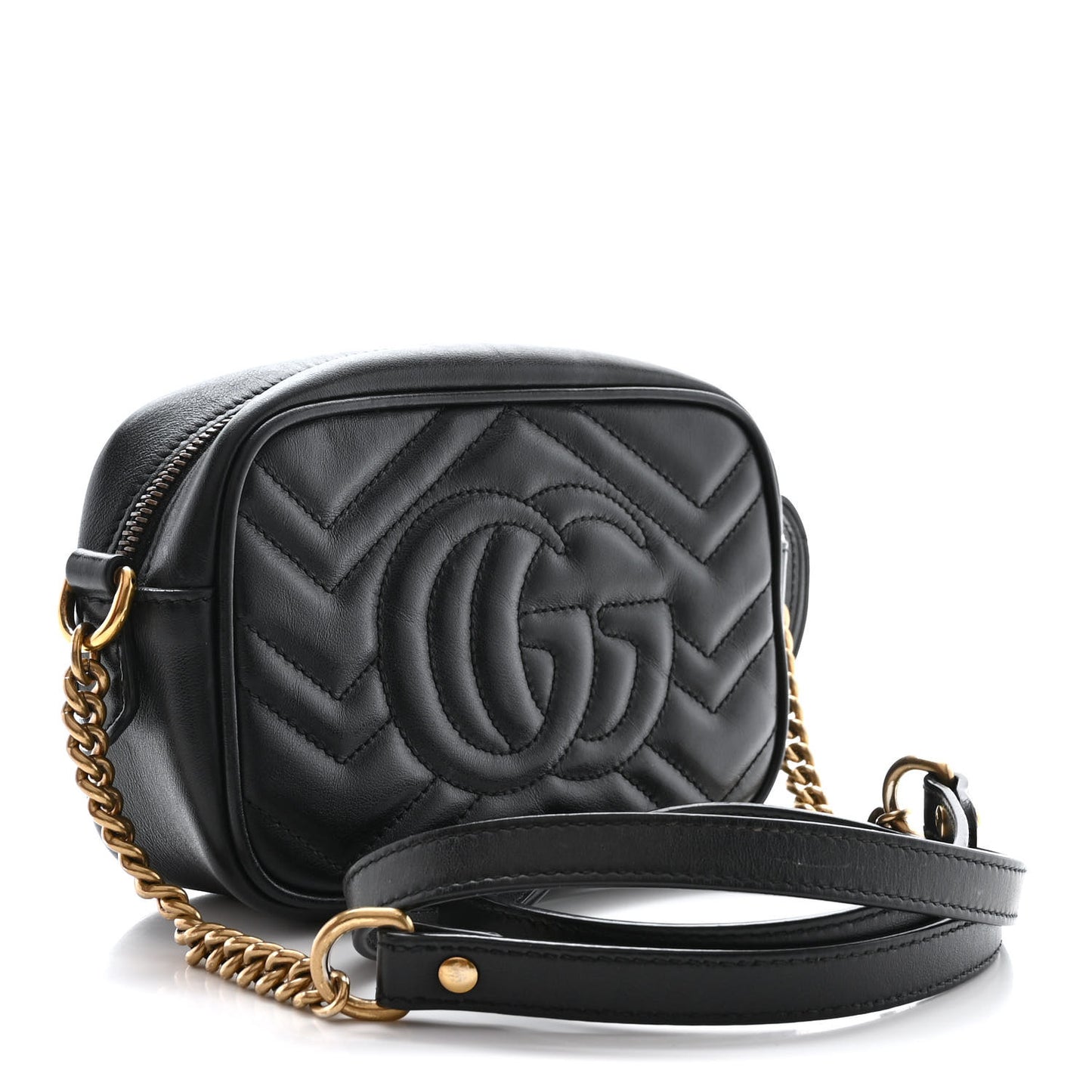 Calfskin Matelasse Mini GG Marmont Chain Shoulder Bag Black