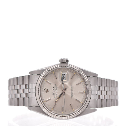 Rolex Stainless Steel 18K White Gold 36mm Oyster Perpetual Datejust Watch Silver 16014 3 of 8