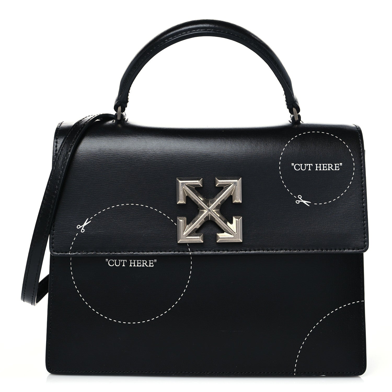 Off-White Calfskin Jitney 2.8 Cut Here Shoulder Bag Black 1 of 7