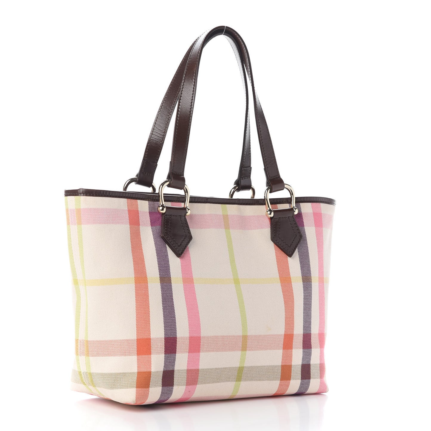 Check Tote White Brown Pink