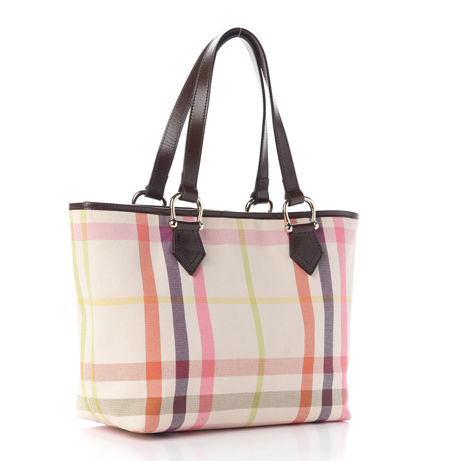 Burberry Check Tote White Brown Pink 3 of 14