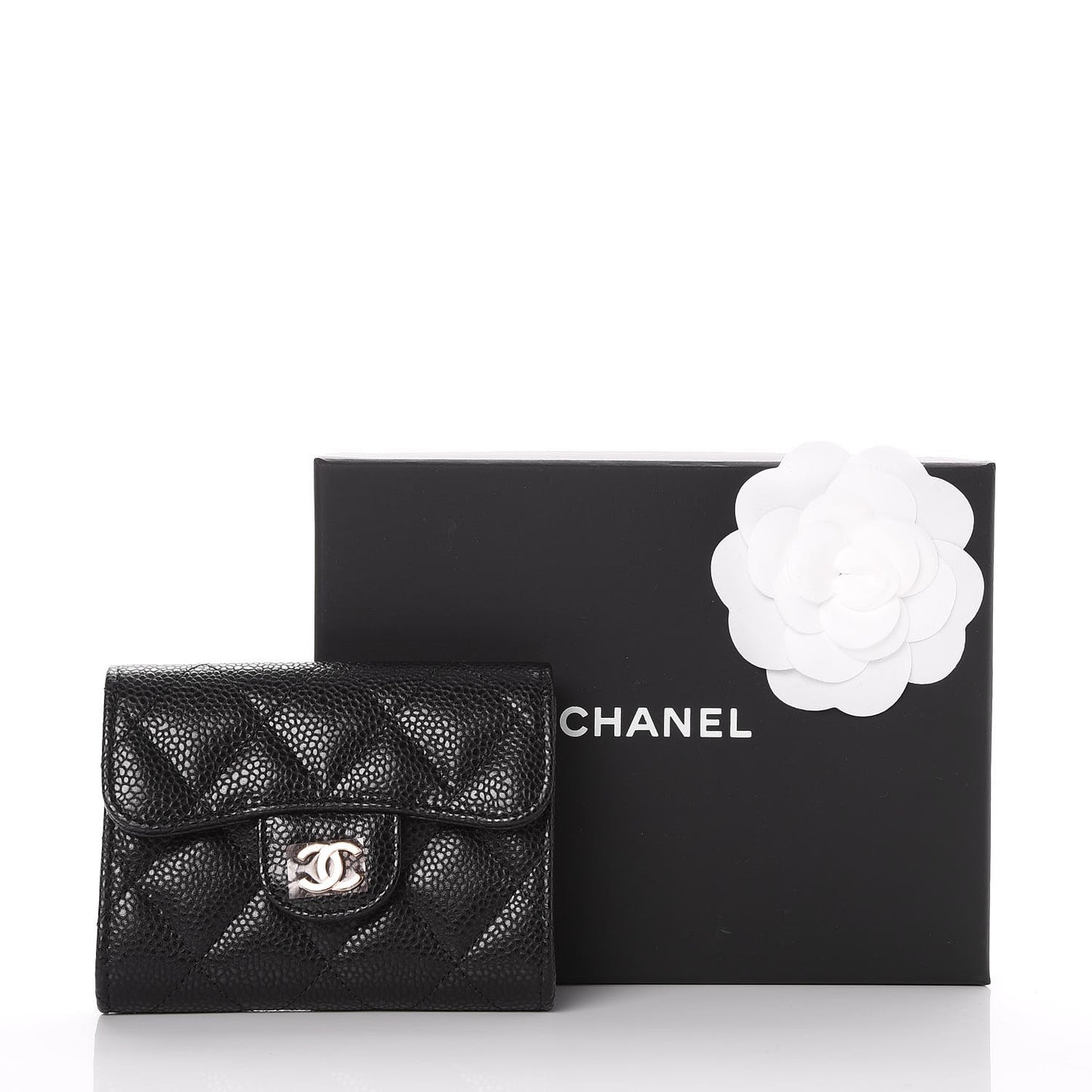 Caviar Quilted Flap Card Holder Wallet Black