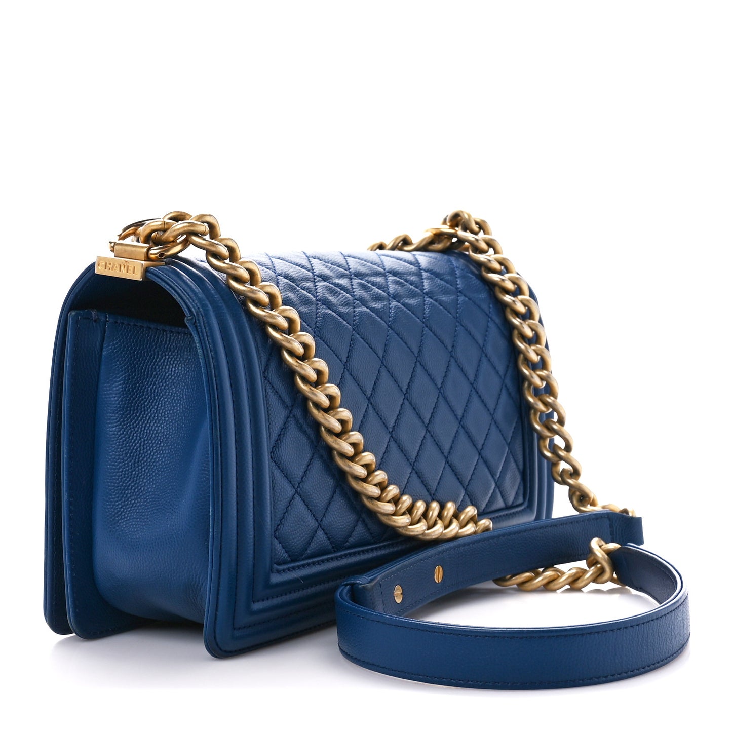 Caviar Quilted Medium Boy Flap Blue
