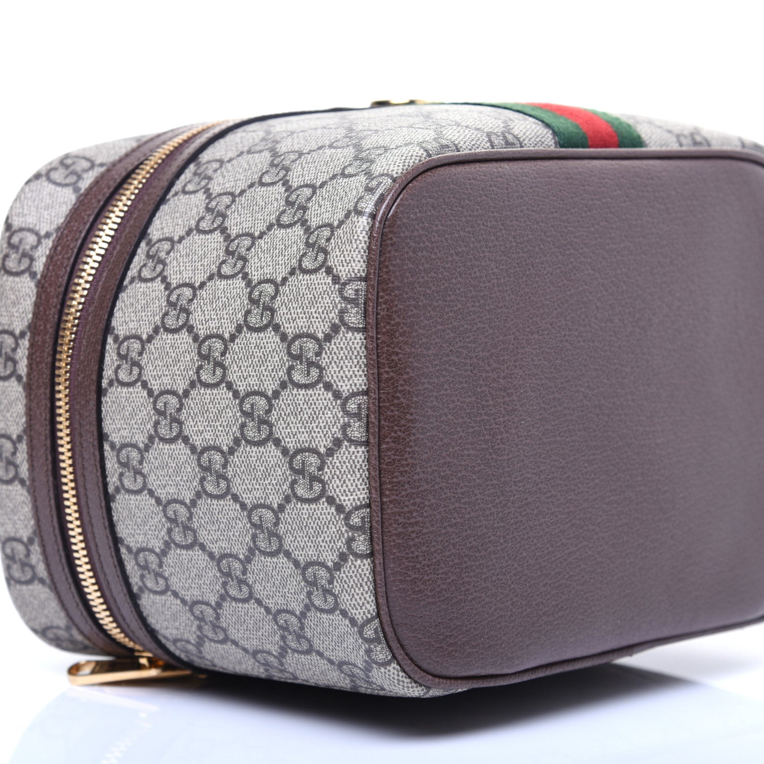 Gucci GG Supreme Monogram Textured Calfskin Web Small Ophidia Vanity Cosmetic Case Beige Ebony New Acero 6 of 14