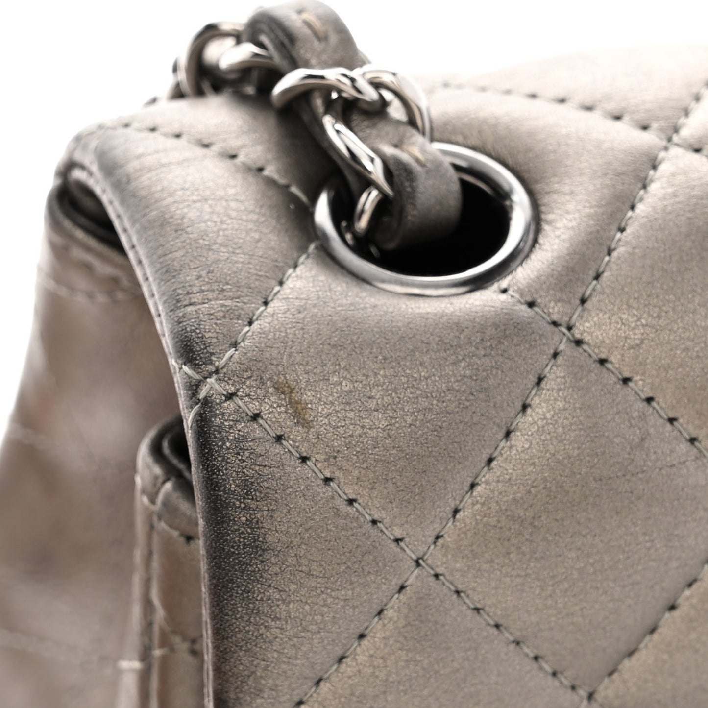 Metallic Calfskin Quilted Mini Rectangular Flap Ruthenium