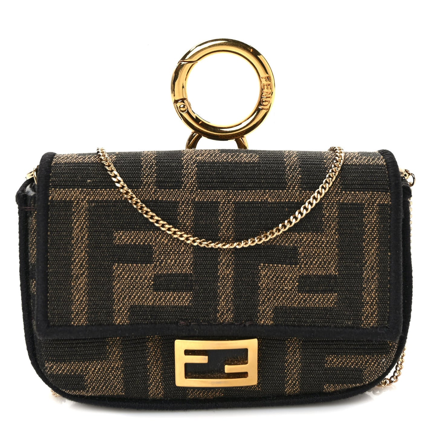 Fabric Jacquard FF 1974 Nano Baguette Charm Tobacco Moro Black
