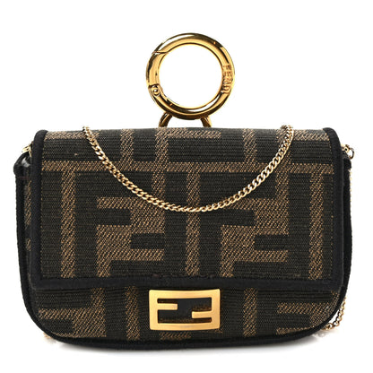 Fendi Fabric Jacquard FF 1974 Nano Baguette Charm Tobacco Moro Black 1 of 7