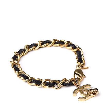 Chanel Lambskin Chain CC Camellia Bracelet Black Gold 1 of 5