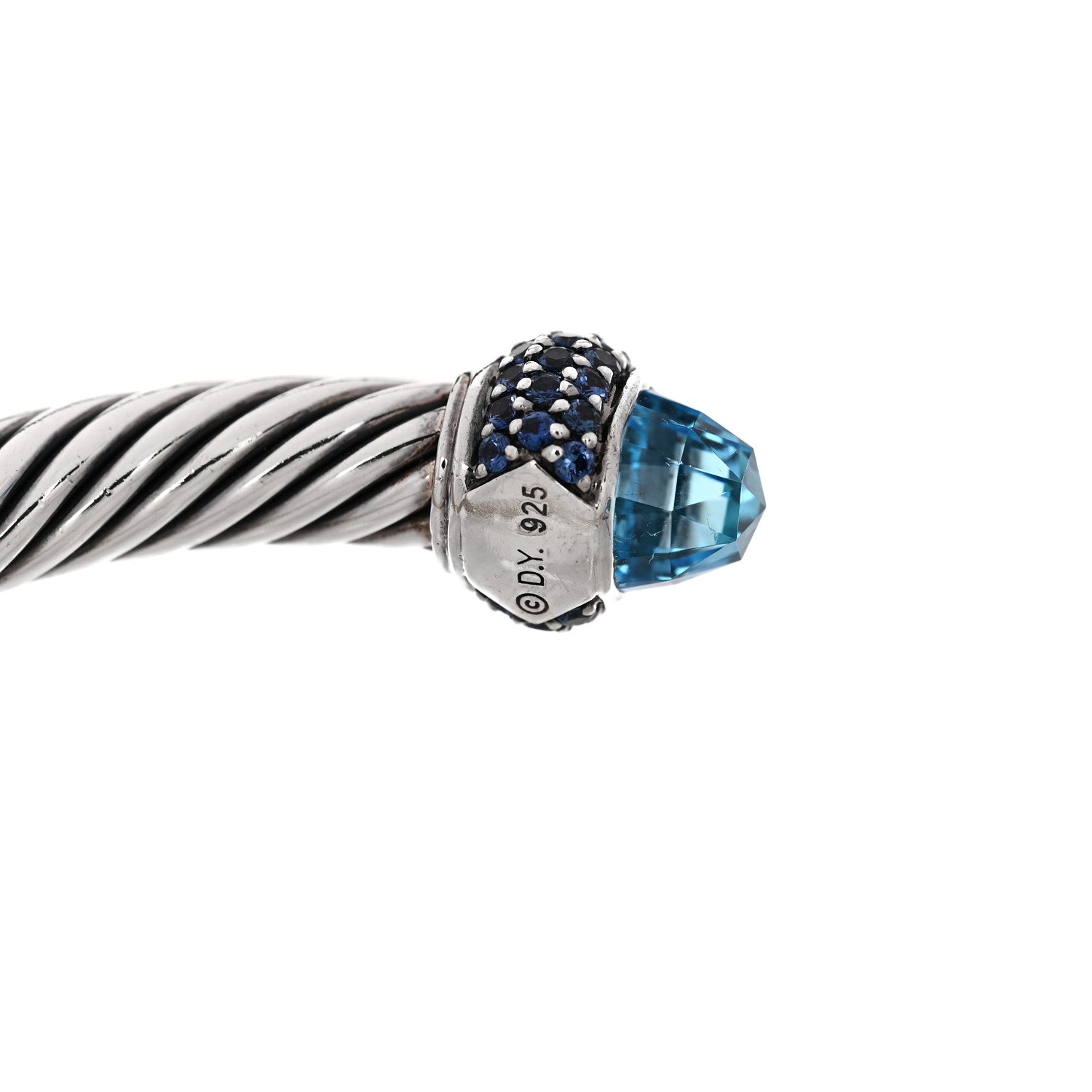 David Yurman Sterling Silver Blue Topaz Blue Sapphire 5mm Cable Candy Bracelet 3 of 4