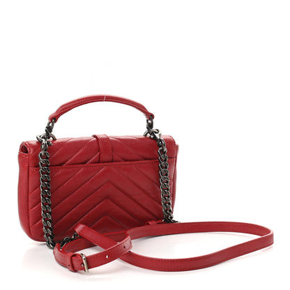 Saint Laurent Sheepskin Matelasse Chevron Monogram College Chain Wallet New Red 2 of 8
