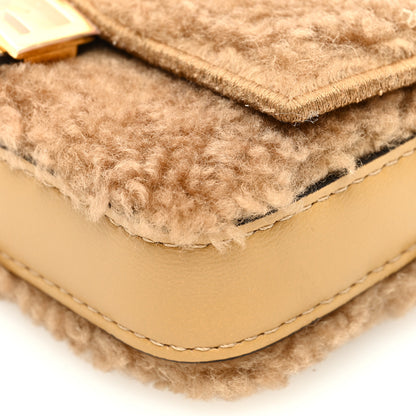 Fendi Curly Shearling Shiny Nappa Nano Baguette Charm Camel 8 of 9