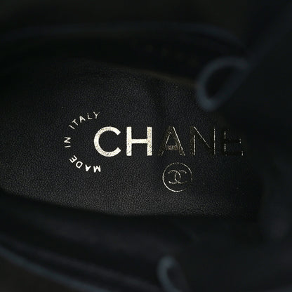 Chanel Shiny Calfskin Lace Up Combat Boots 38 Black 7 of 8