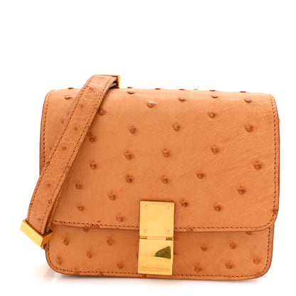 Celine Ostrich Small Classic Box Flap Bag Camel 1 of 16