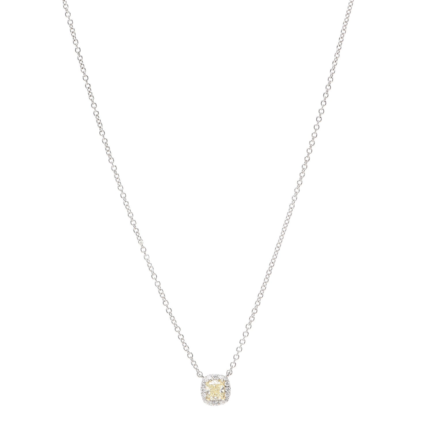 Tiffany Platinum 18K Yellow Gold Fancy Yellow Diamond .23ct Soleste Pendant Necklace 1 of 6
