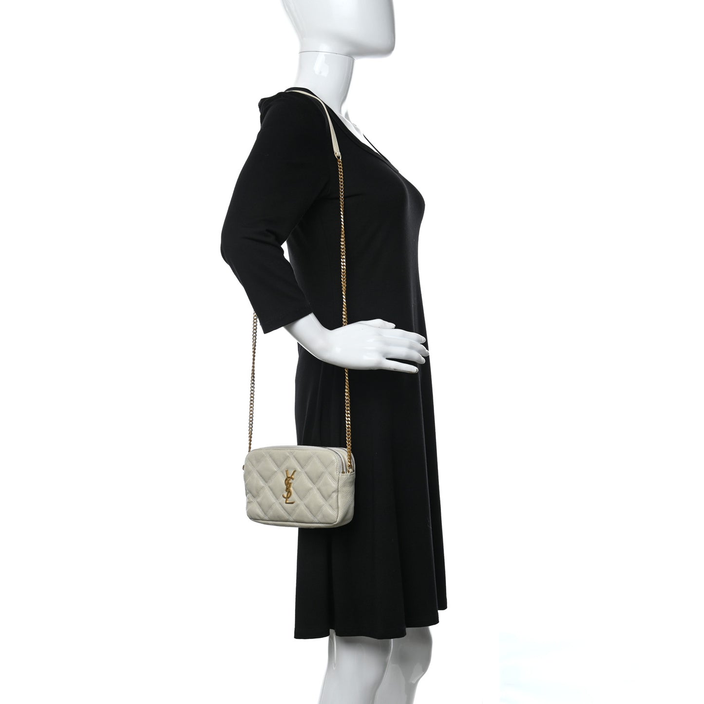 Grained Lambskin Quilted Mini Becky Double Zip Bag Vintage White