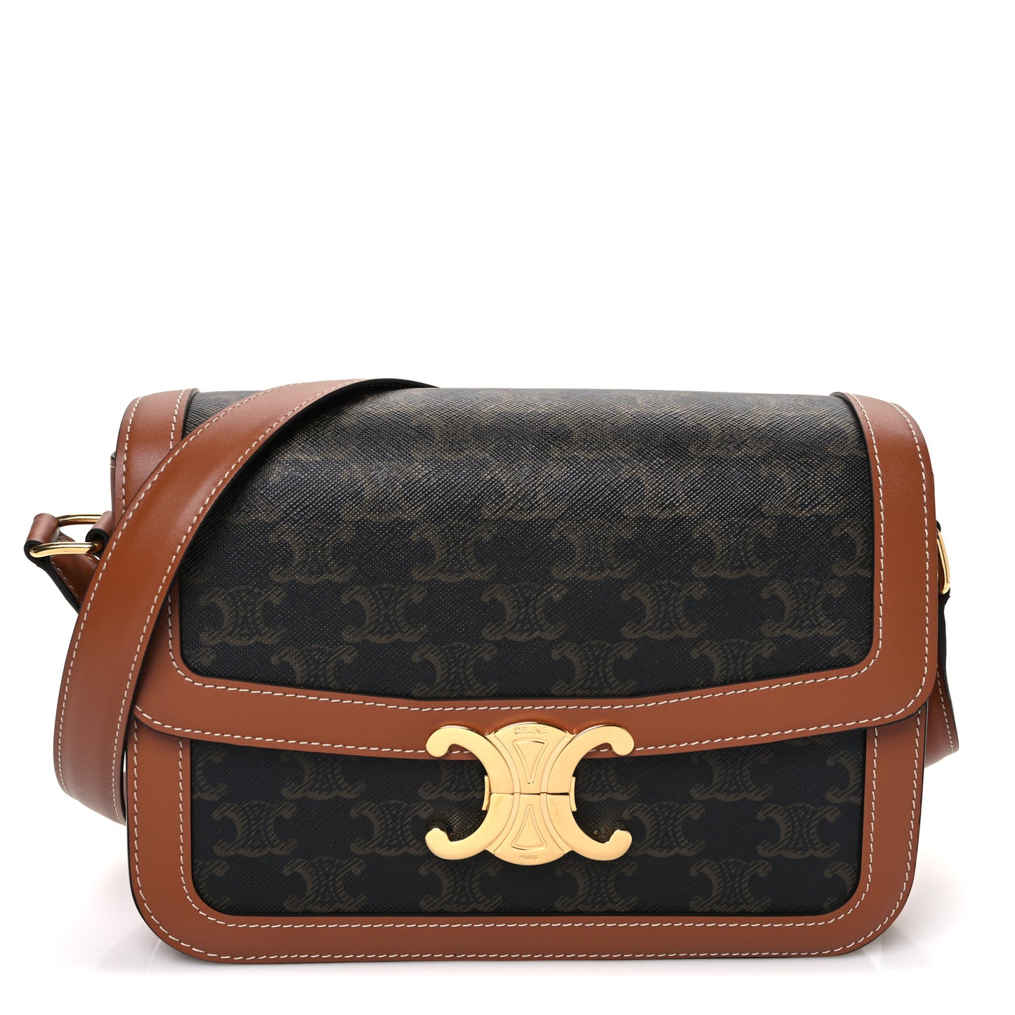 Triomphe Canvas Calfskin Medium Triomphe Bag Tan