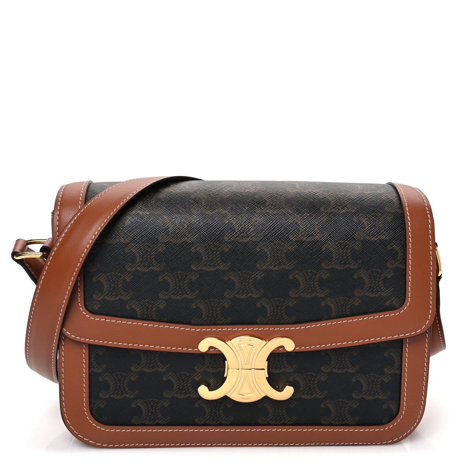 Celine Triomphe Canvas Calfskin Medium Triomphe Bag Tan 1 of 12