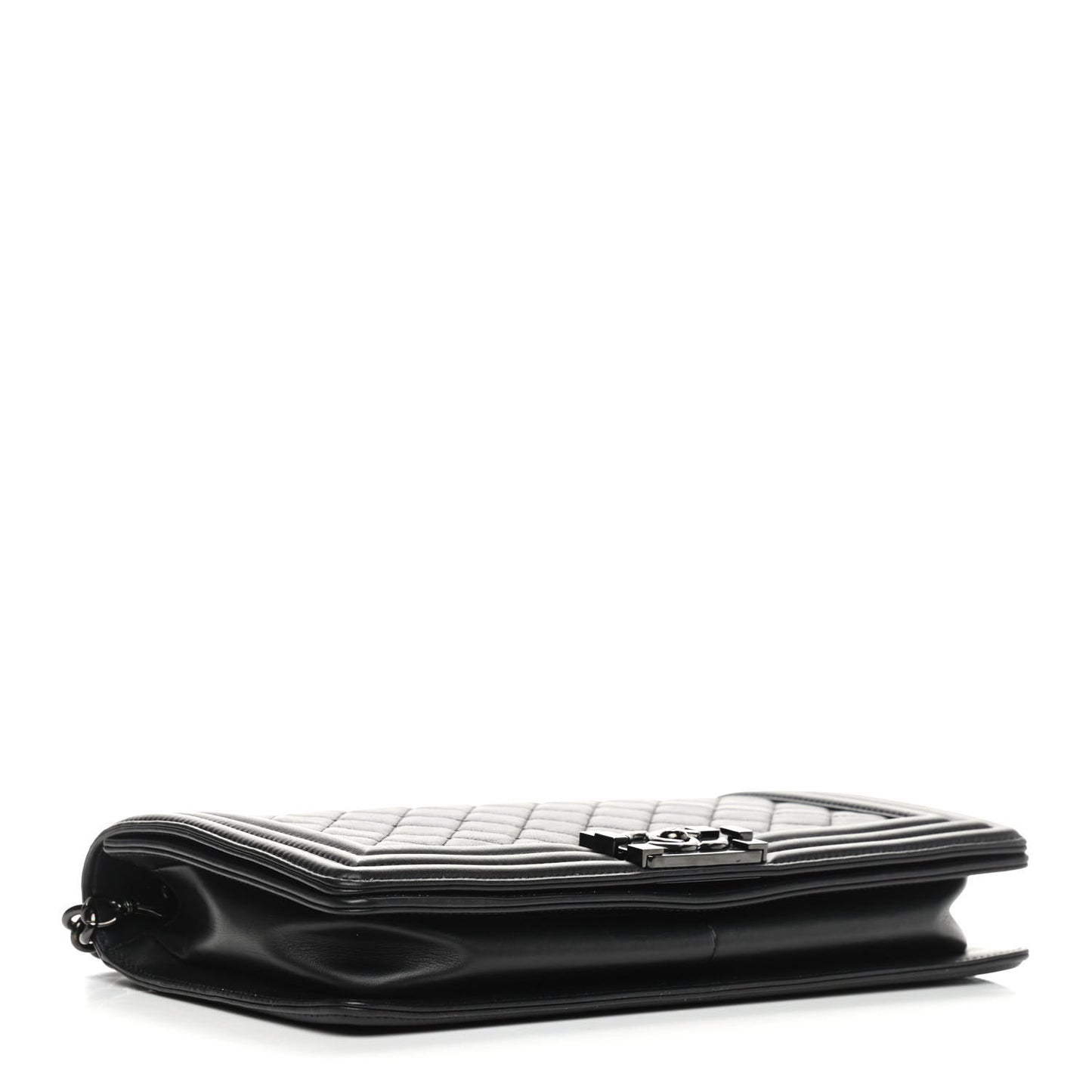 Calfskin Quilted Boy Clutch With Removable Chain So Black