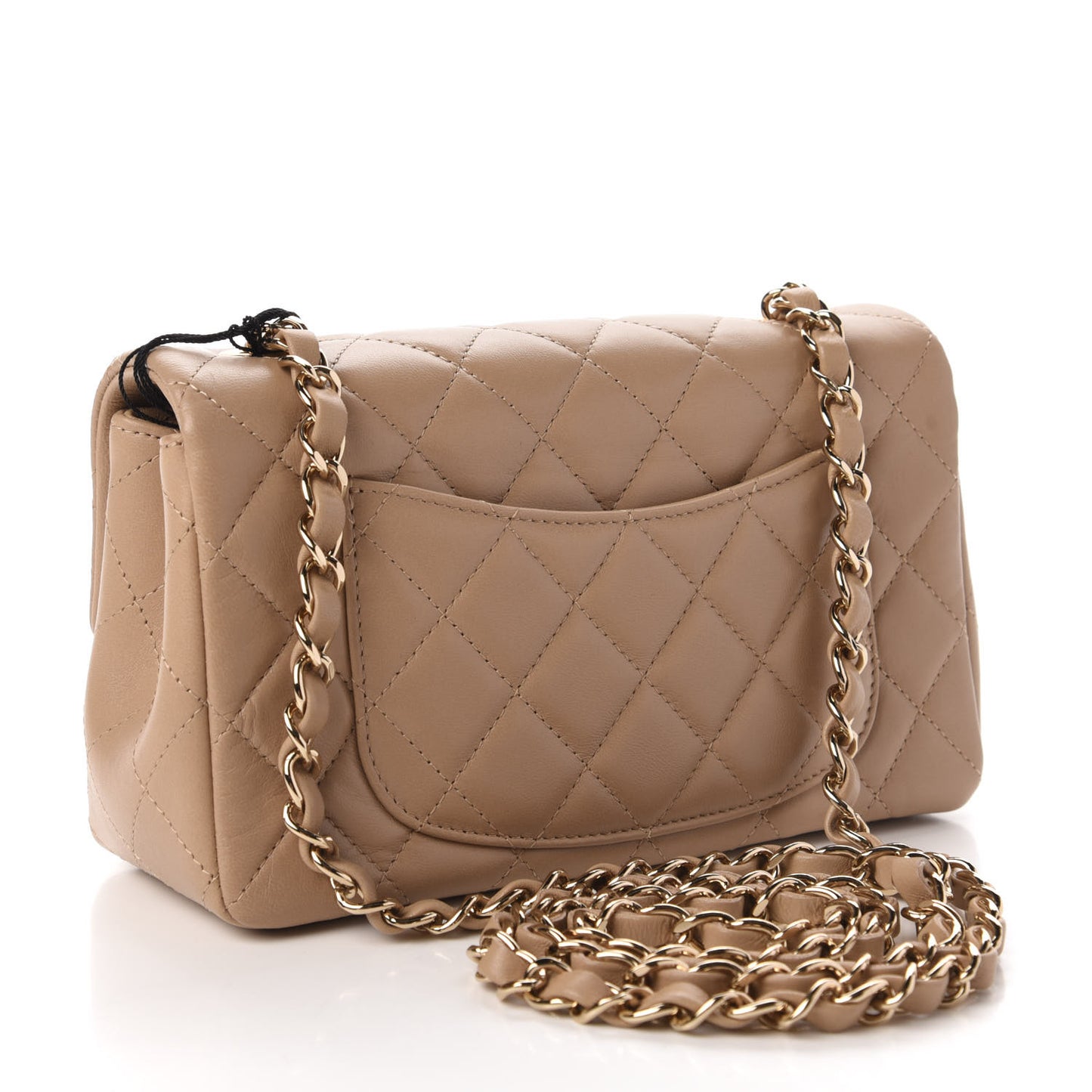 Lambskin Quilted Mini Rectangular Flap Dark Beige