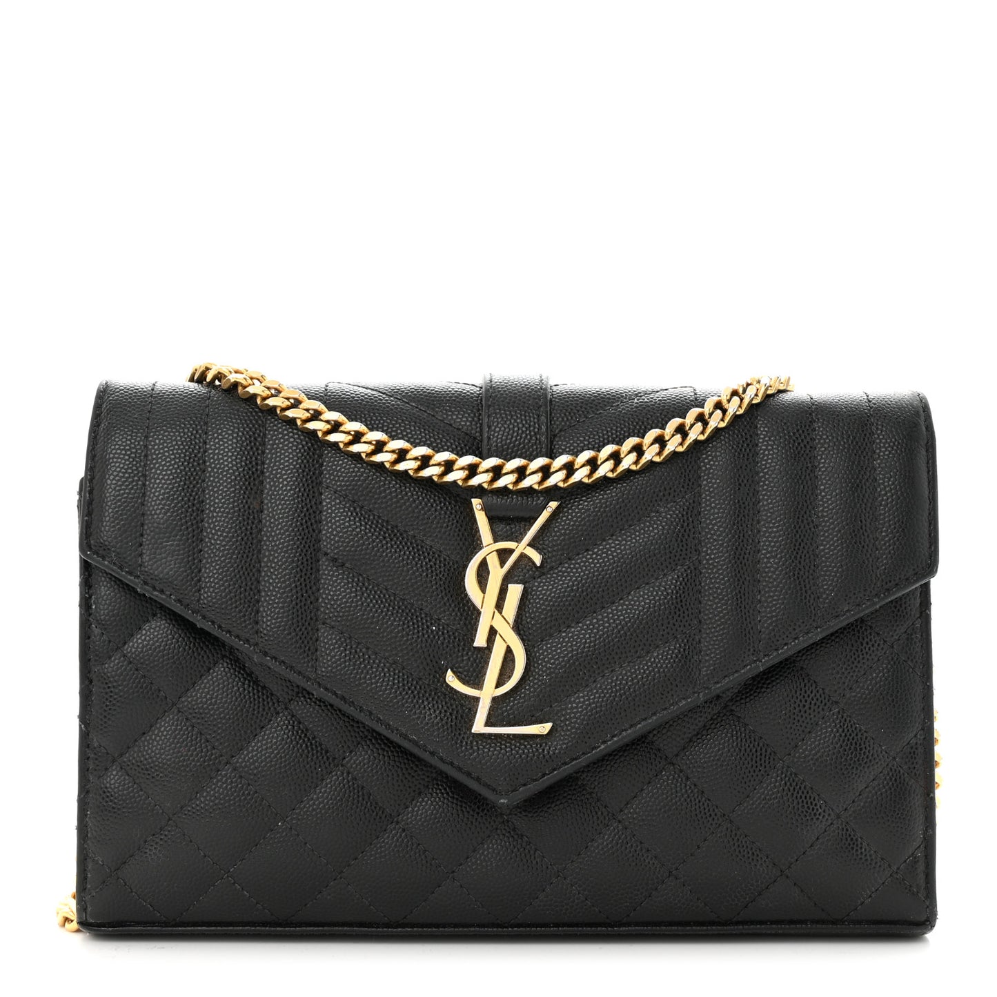 Grain De Poudre Mixed Matelasse Triquilt Monogram Chain Wallet Black