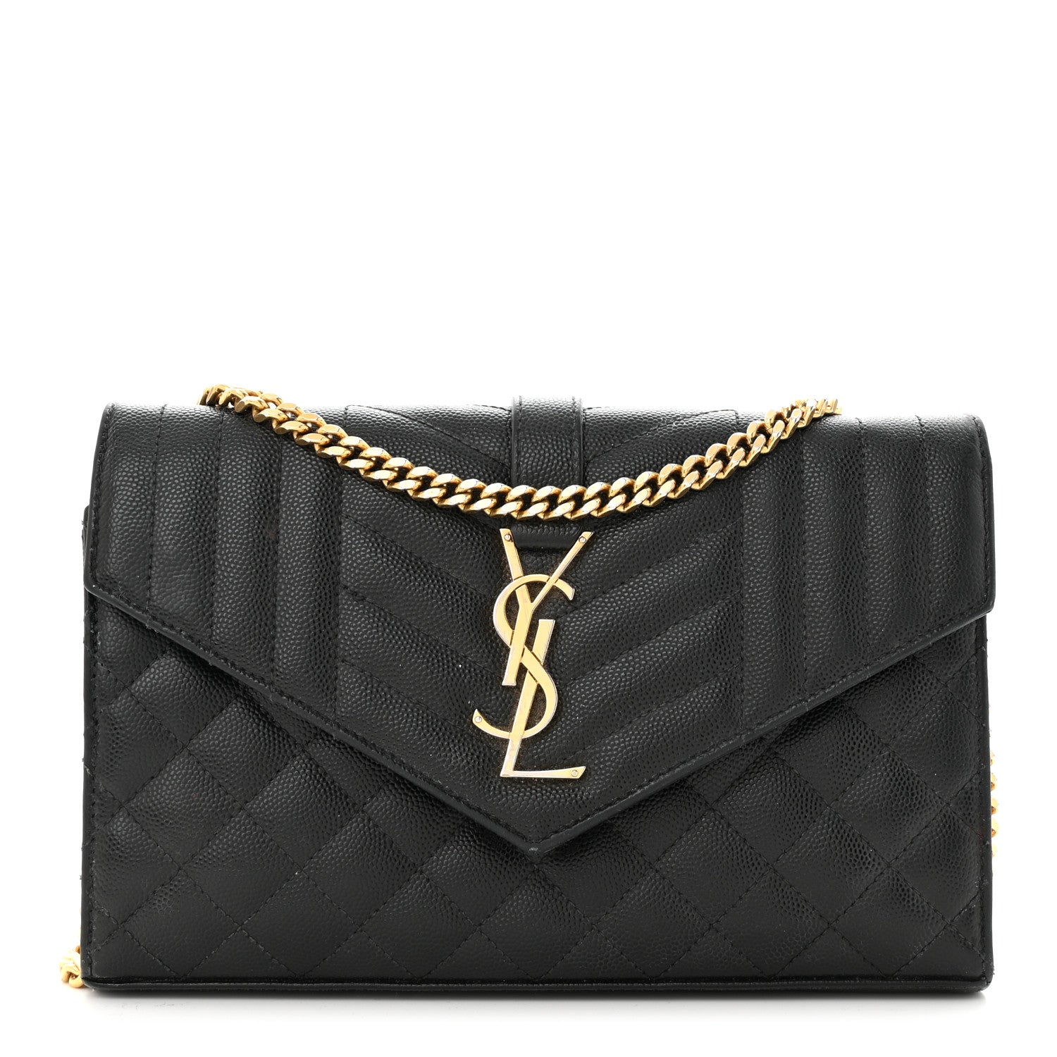Saint Laurent Grain De Poudre Mixed Matelasse Triquilt Monogram Chain Wallet Black 1 of 16