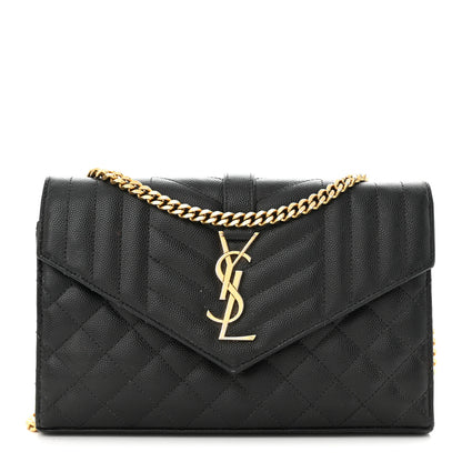 Saint Laurent Grain De Poudre Mixed Matelasse Triquilt Monogram Chain Wallet Black 1 of 16