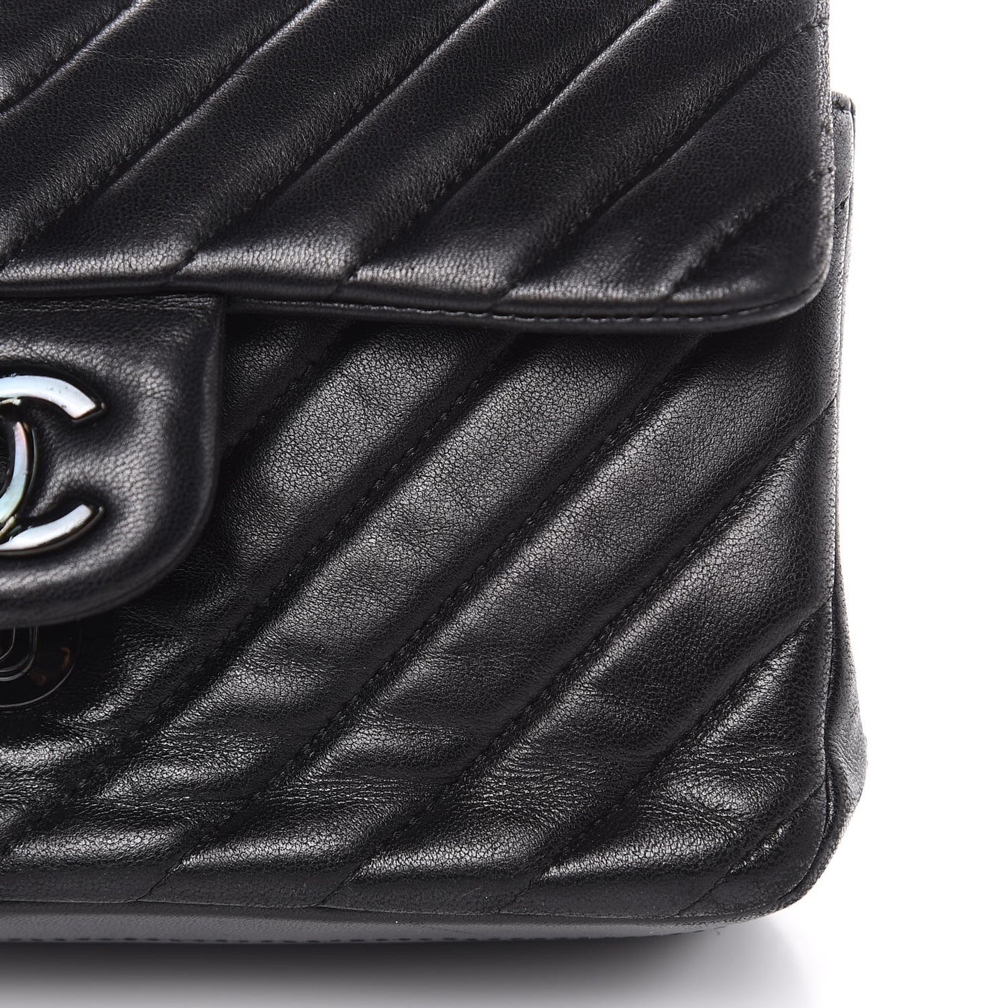 Lambskin Chevron Quilted Mini Rectangular Flap So Black