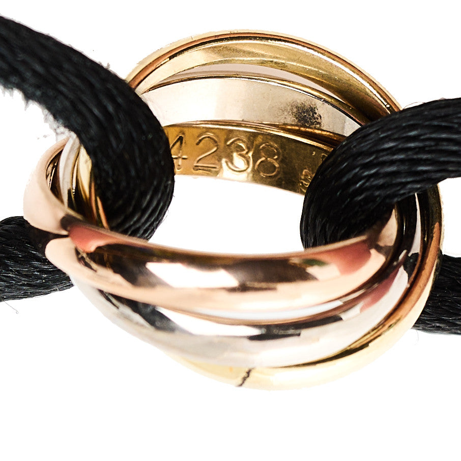 Cartier 18k Pink Yellow White Gold Trinity Adjustable Cord Bracelet Black 4 of 7