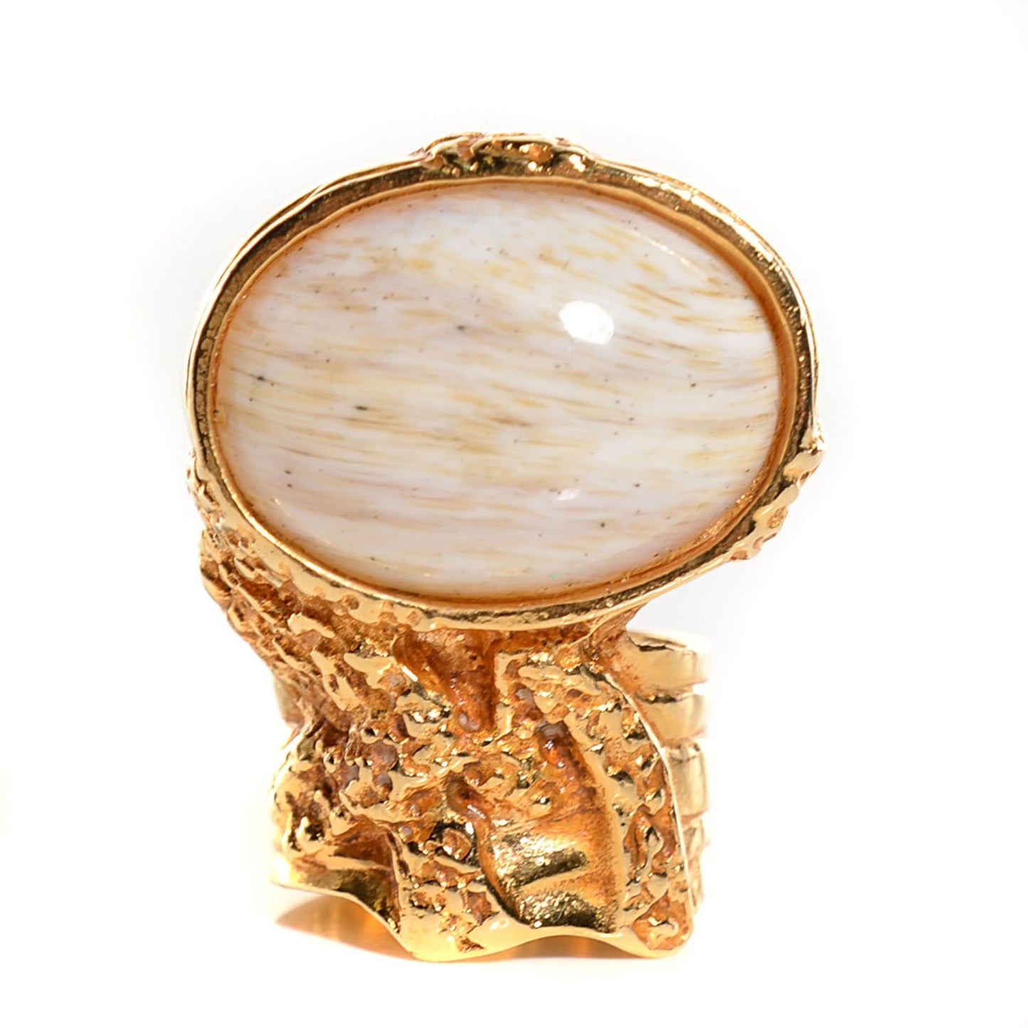 Glass Cabochon Arty Ovale Ring 5 Gold Ivory