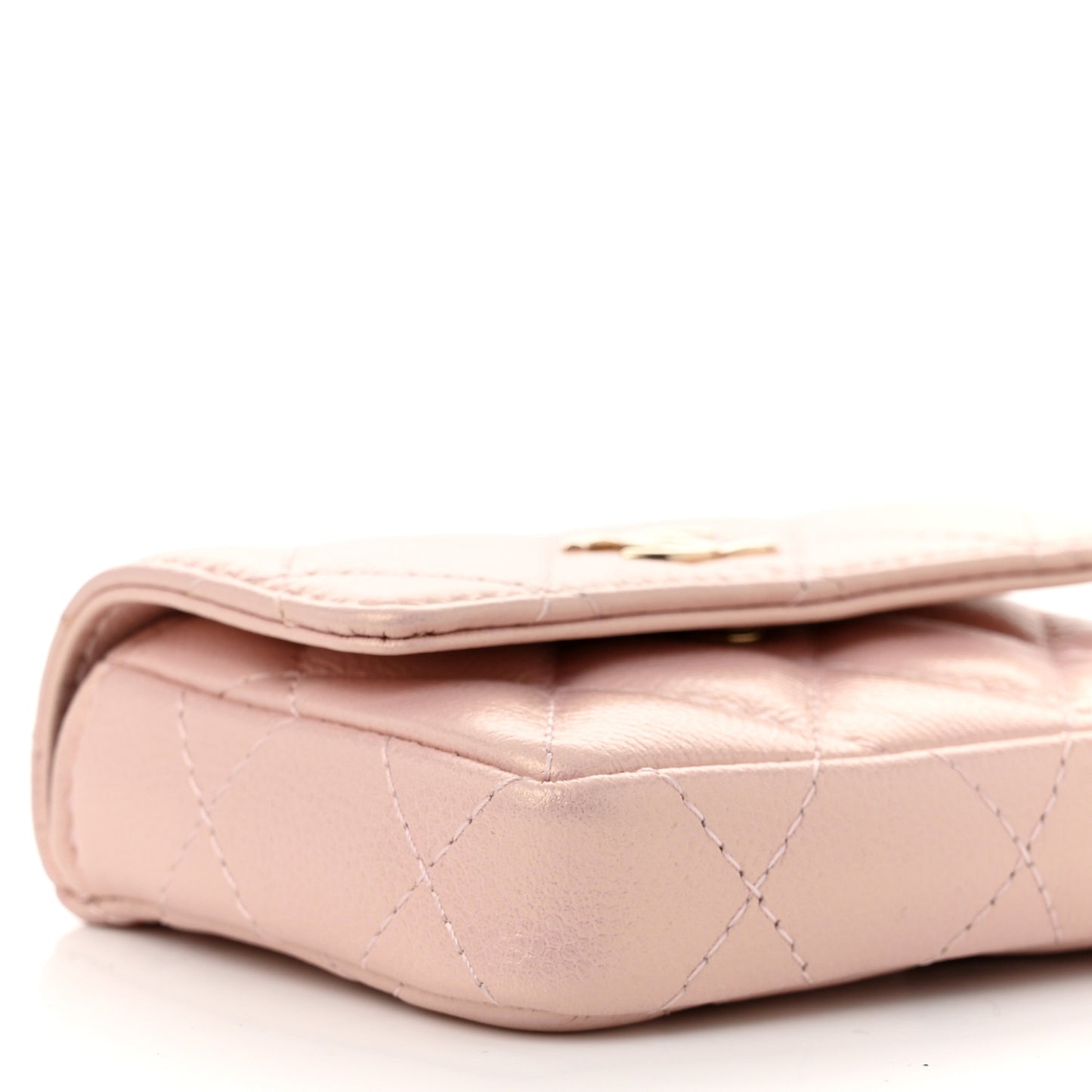 Iridescent Caviar Quilted Pearl On Top Coin Purse With Chain Light Pink