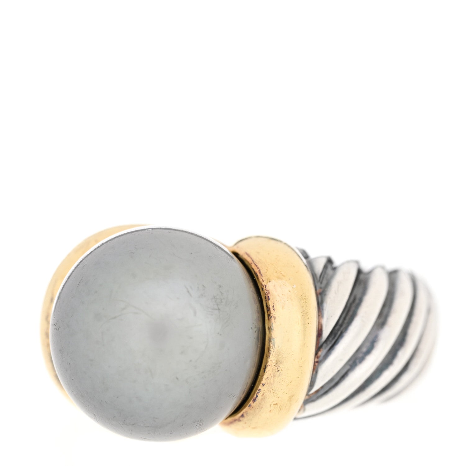 David Yurman Sterling Silver 18K Yellow Gold Tahitian Pearl 13mm Cable Ring 57 8 3 of 5