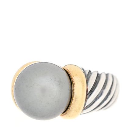 David Yurman Sterling Silver 18K Yellow Gold Tahitian Pearl 13mm Cable Ring 57 8 3 of 5