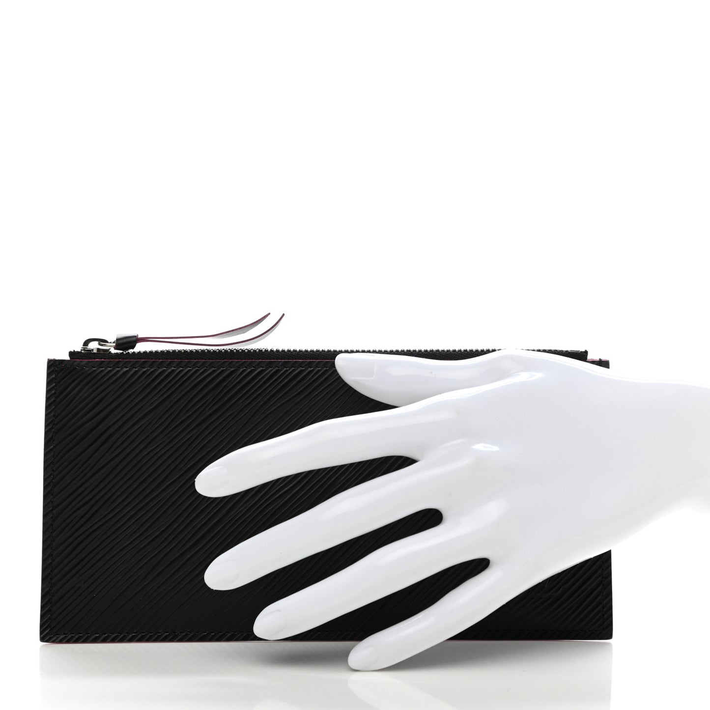 Epi Felicie Chain Wallet Zippered Insert Black Hot Pink