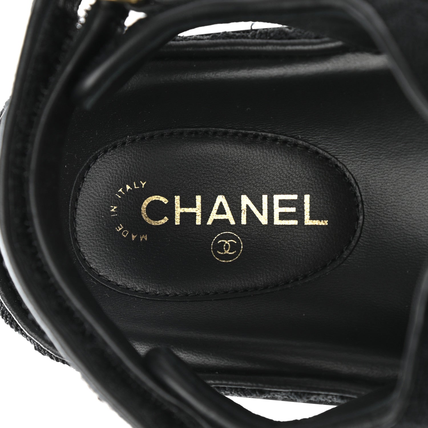 Chanel Knit Fabric Velcro Dad Sandals 37.5 Black Dark Blue Light Blue 7 of 9