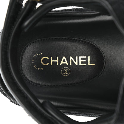 Chanel Knit Fabric Velcro Dad Sandals 37.5 Black Dark Blue Light Blue 7 of 9