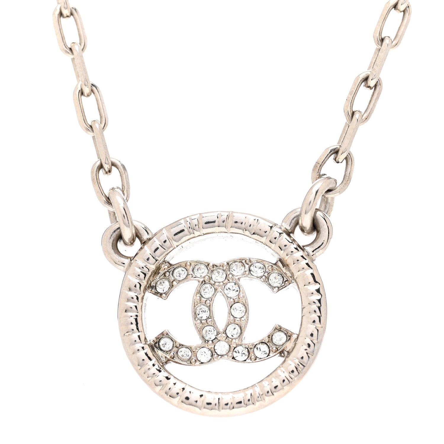 Chanel Crystal CC Chain Short Necklace Silver 4 of 6