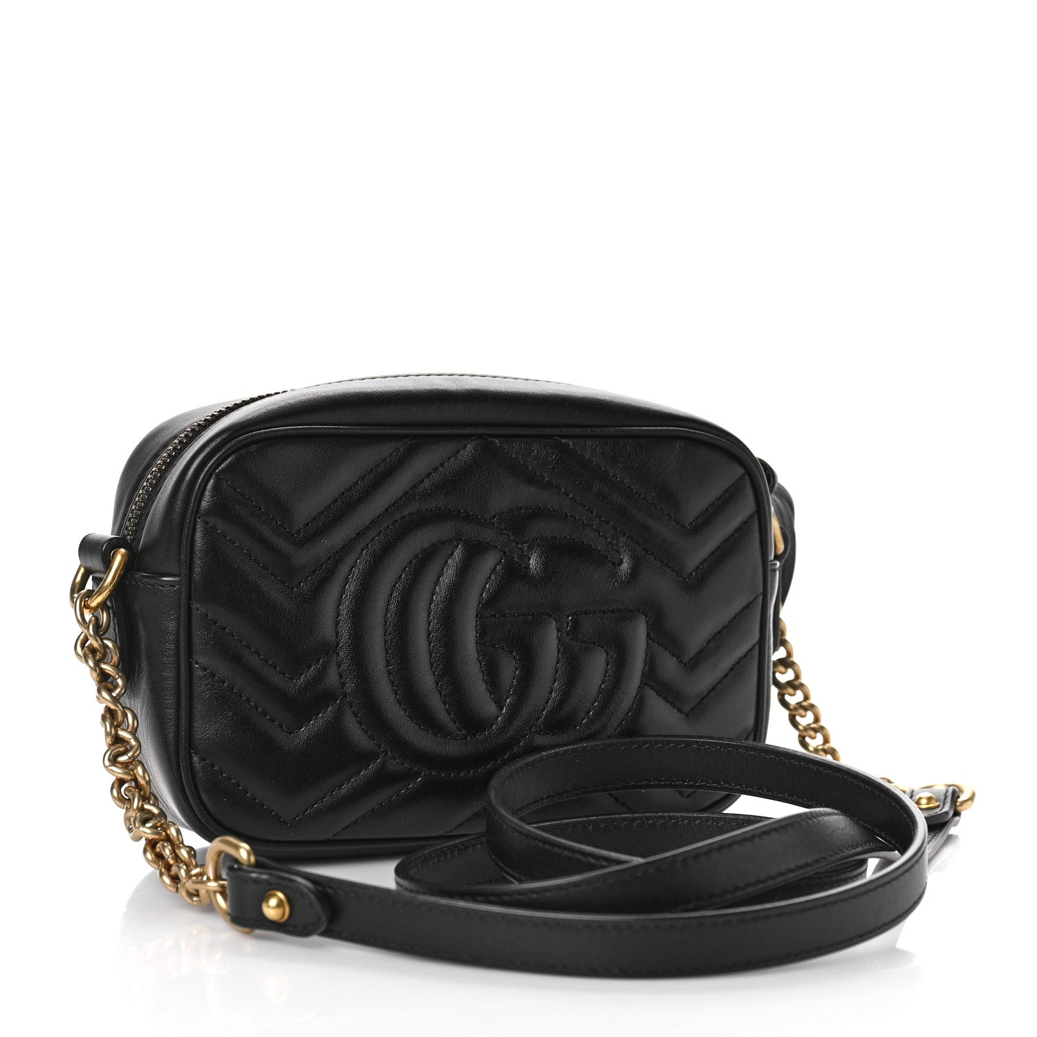 Gucci Calfskin Matelasse Mini GG Marmont Chain Shoulder Bag Black 3 of 10