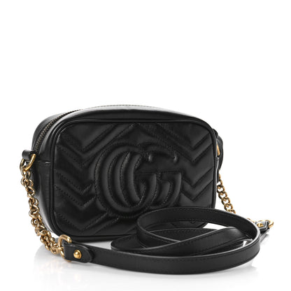 Gucci Calfskin Matelasse Mini GG Marmont Chain Shoulder Bag Black 3 of 10