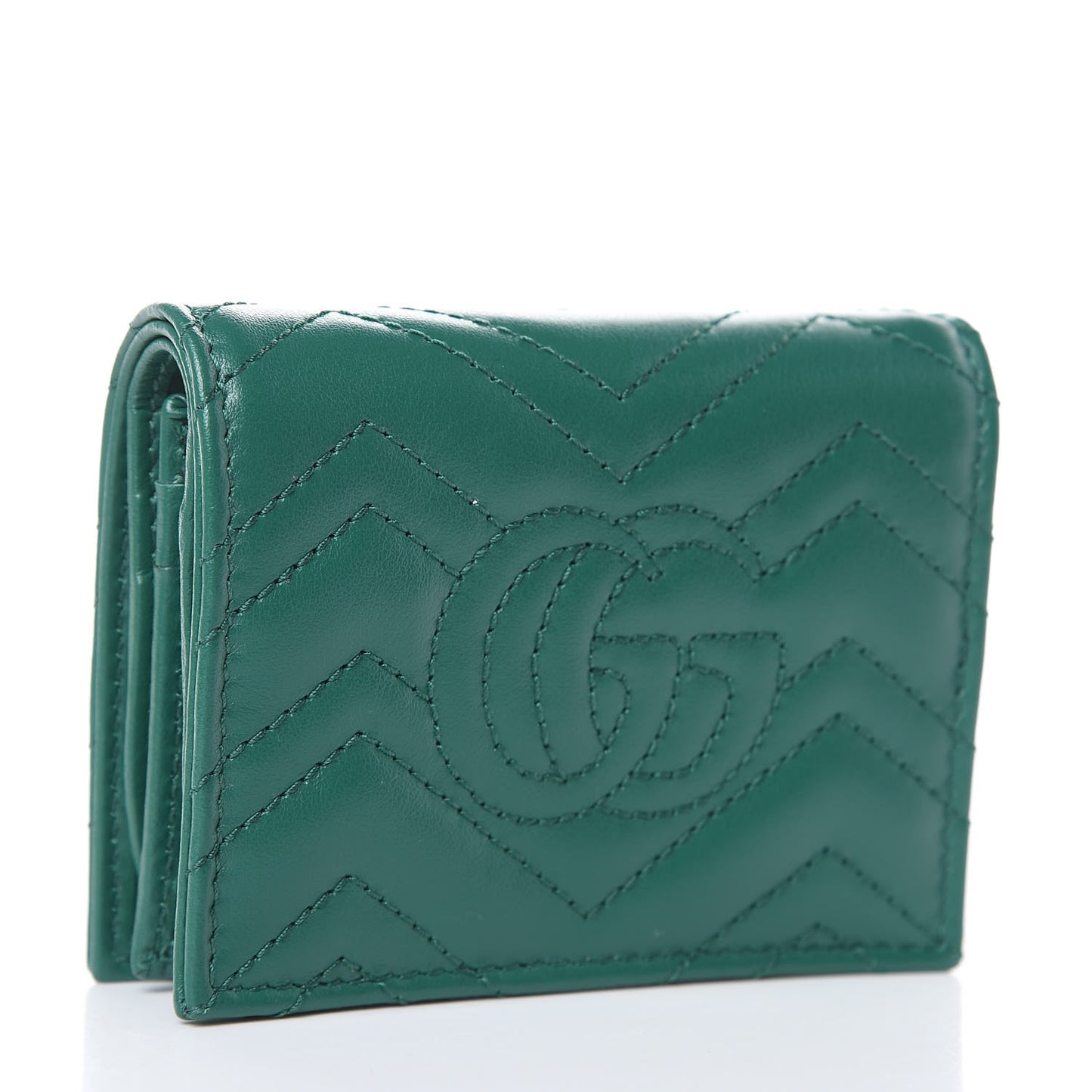 Calfskin Matelasse GG Marmont Card Case Wallet Emerald