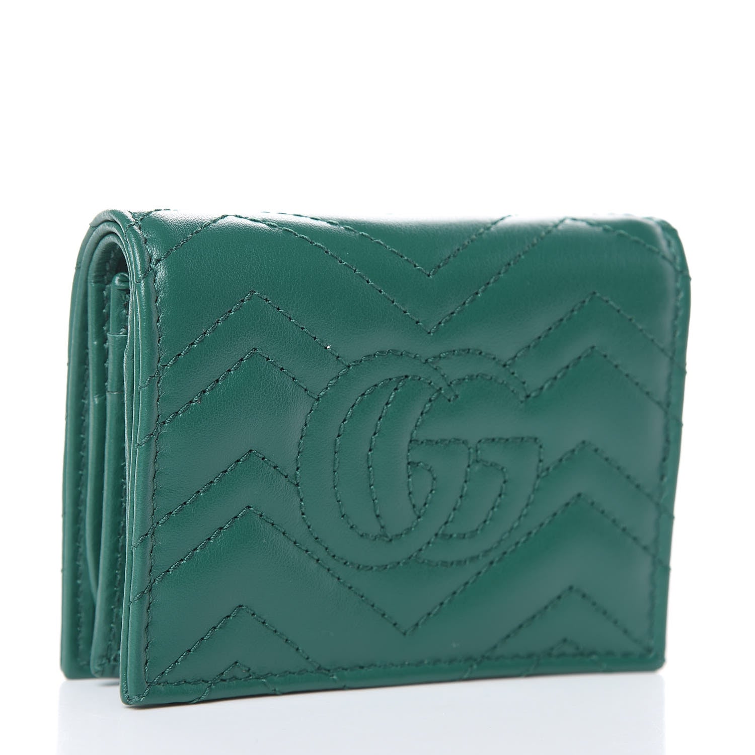 Gucci Calfskin Matelasse GG Marmont Card Case Wallet Emerald 3 of 8