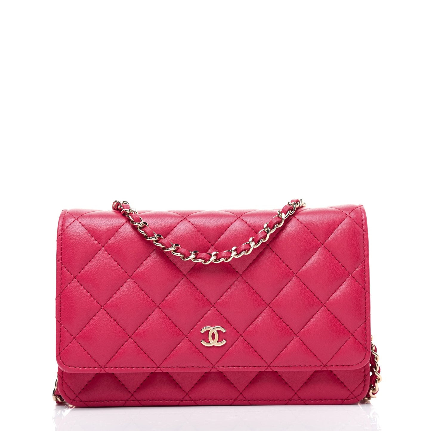 Lambskin Quilted Wallet On Chain WOC Light Red