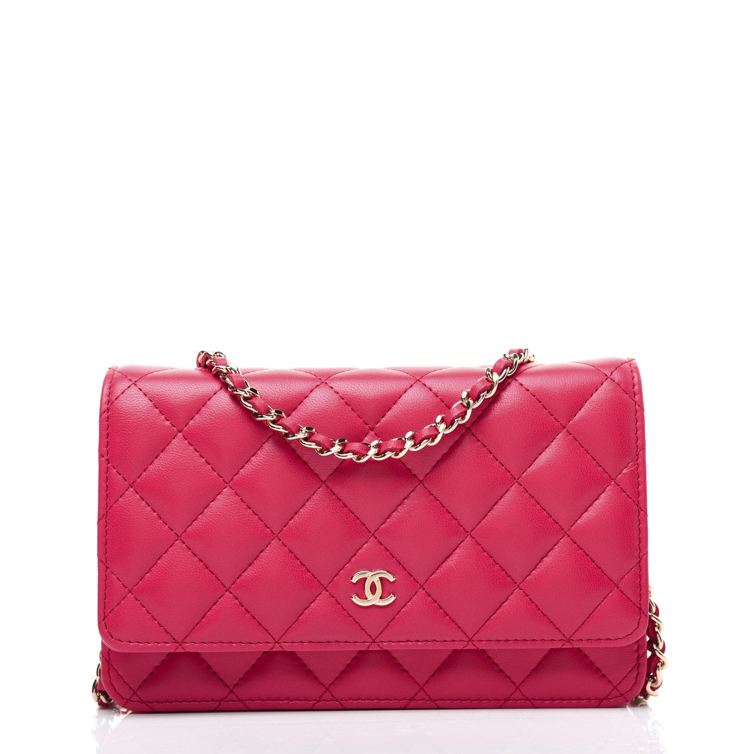 Chanel Lambskin Quilted Wallet On Chain WOC Light Red 3 of 20