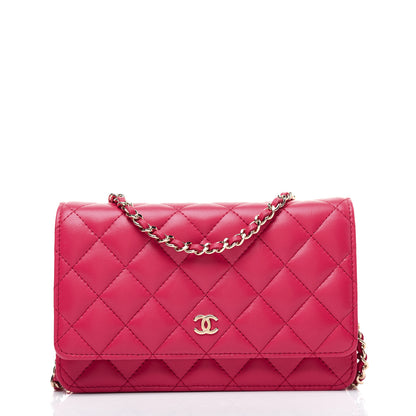 Chanel Lambskin Quilted Wallet On Chain WOC Light Red 3 of 20