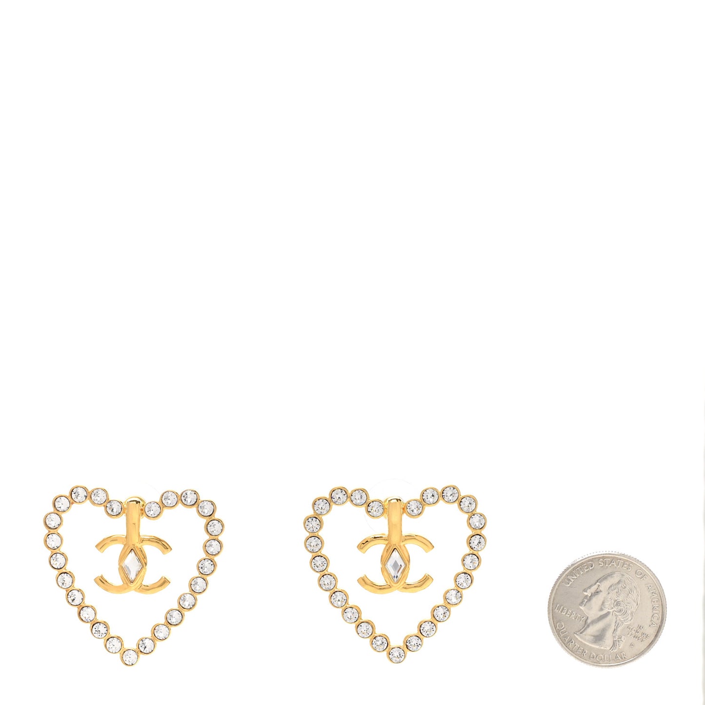 Crystal Heart CC Earrings Gold